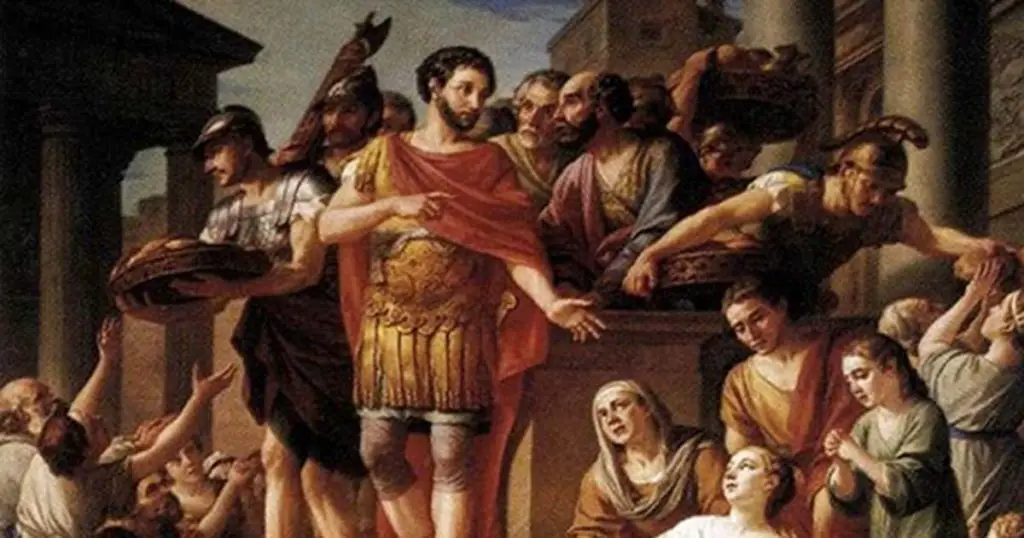 Pintura, Marco Aurelio distribuyendo pan entre los pobres.