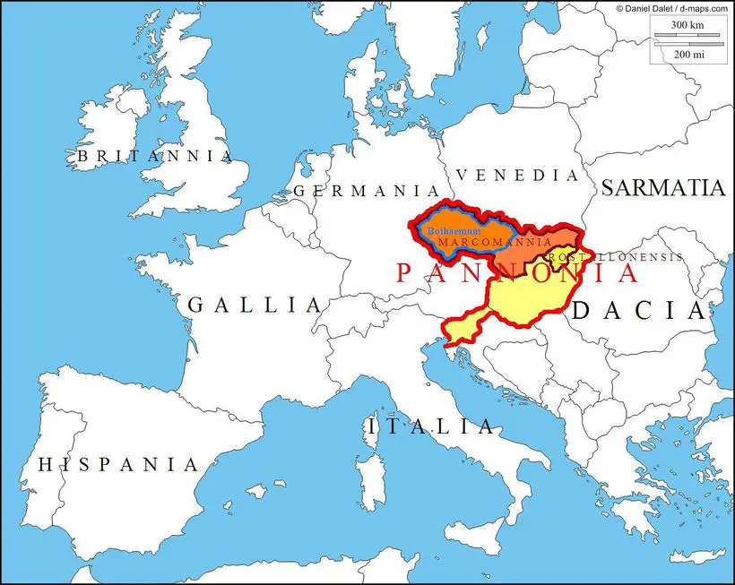 Mapa de Europa detallando la provincia de Pannonia.