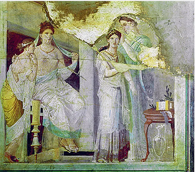 Mujeres romanas en su vida cotidiana, fresco hallado en Herculano. 