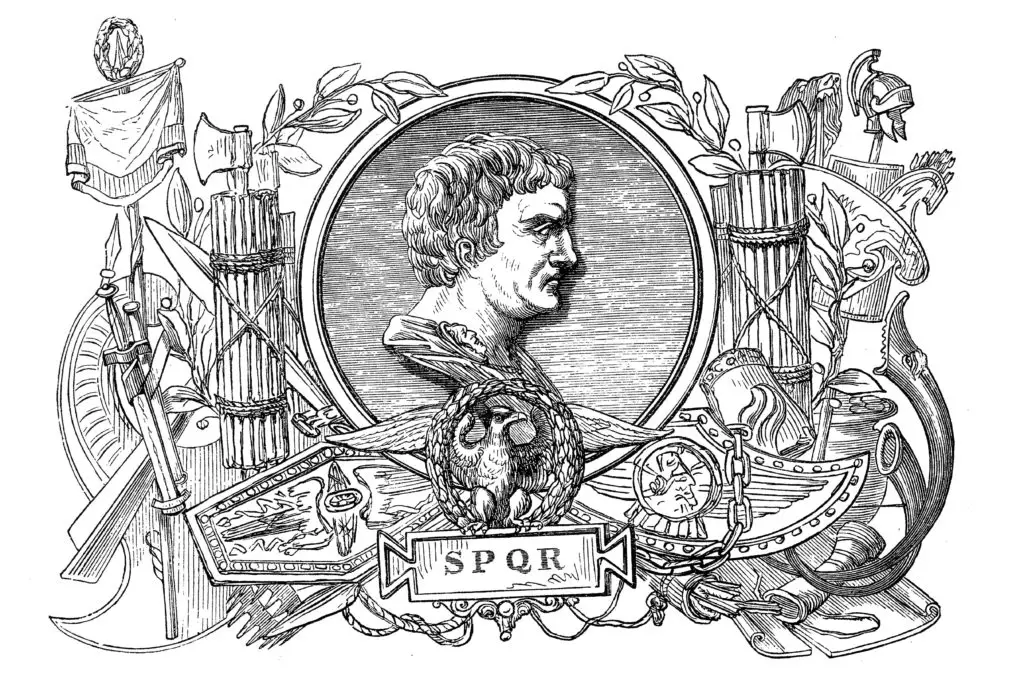 Ilustración reflejando a Pompeyo Magno con su cognomen ex-virtue.
