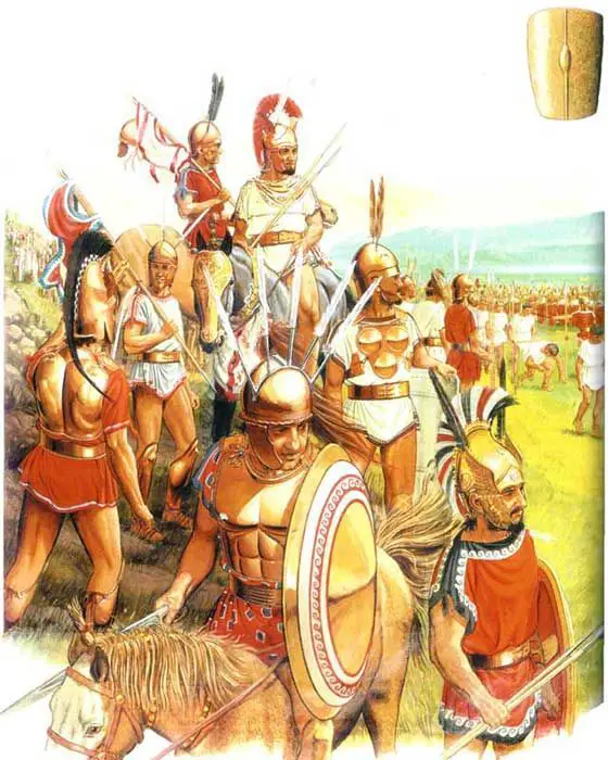 Ilustración mostrando a los romanos derrotados por los samnitas.