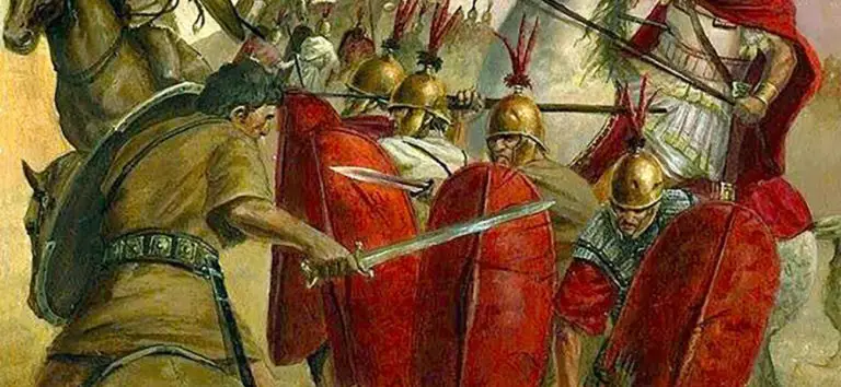 Ilustración de soldados romanos en guerra.
