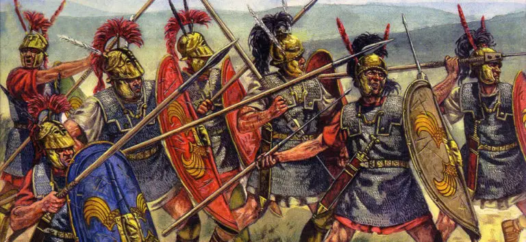 Ilustración de soldados romanos en combate.