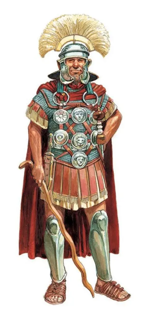 Ilustración de un centurión romano con su vitis.