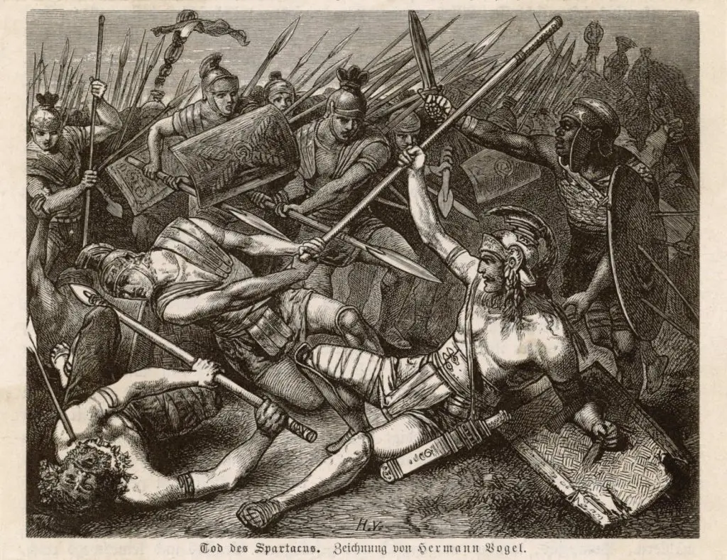 La muerte de Espartaco, por Hermann Vogel, 1881. 