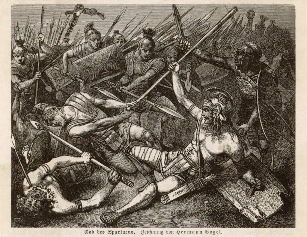 La muerte de Espartaco, por Hermann Vogel, 1881.
