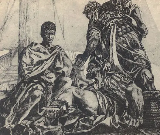 Ilustración de Julio César como prisionero de los piratas sicilianos.