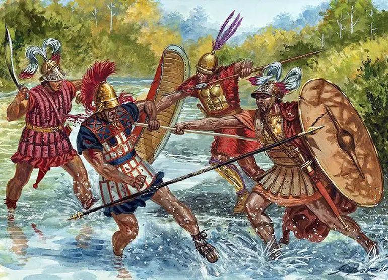 Ilustración de hoplitas romanos.