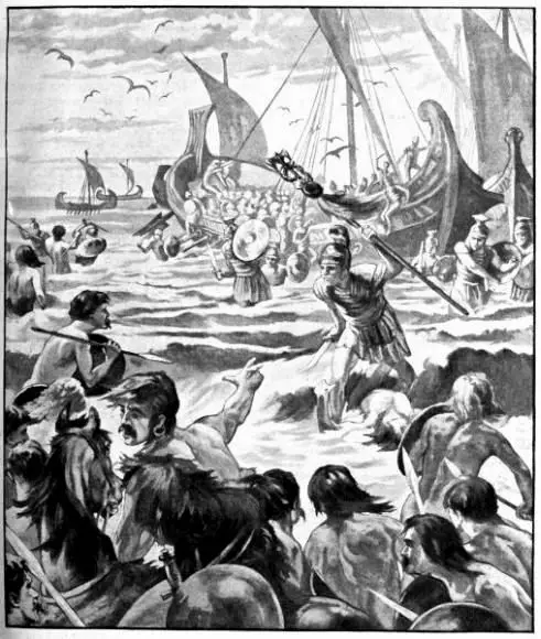 Ilustración de un desembarco romano.