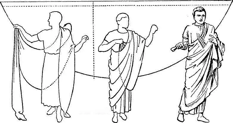 Esquema de como vestir la toga romana.