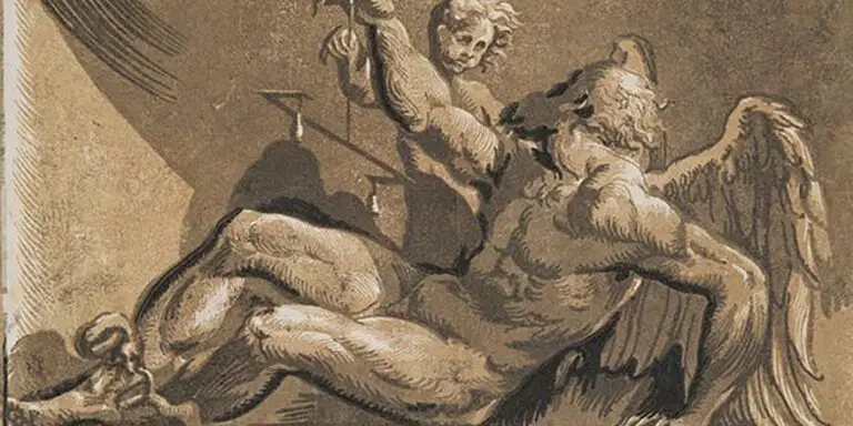 Ilustración de Saturno, dios del tiempo y la división del tiempo en Roma.