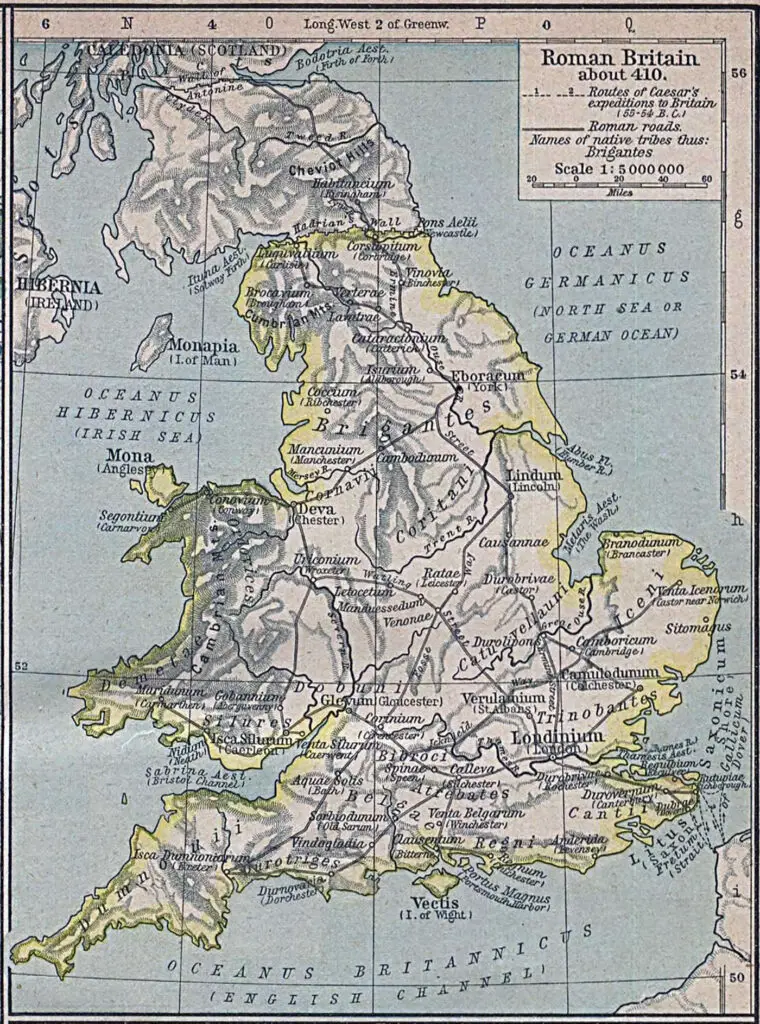 Mapa de Britania en el 410 d. C.