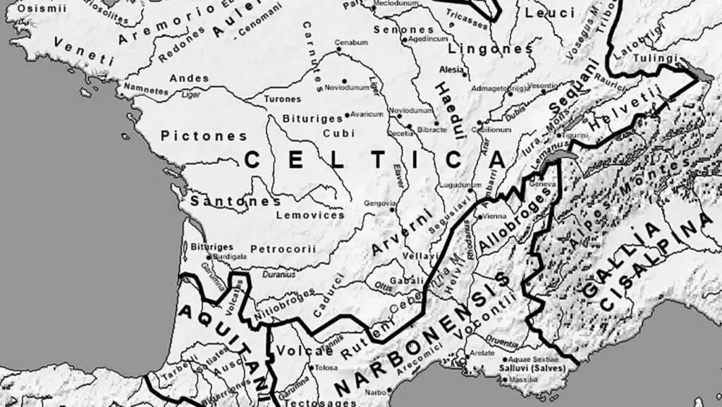 Cabezal mapas de la República detallando las galias.