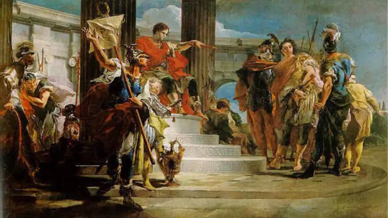 Pintura que representa al Pretor Peregrino Escipión dictando sentencia. Los pretores romanos.
