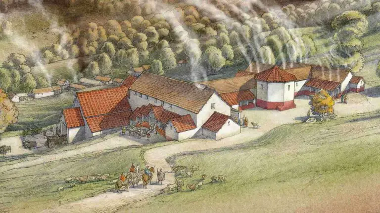 Ilustración de una finca romana. Tratado de agricultura.