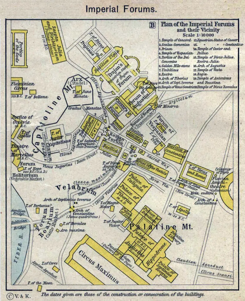 Plano del Foro romano durante la época del Imperio romano.