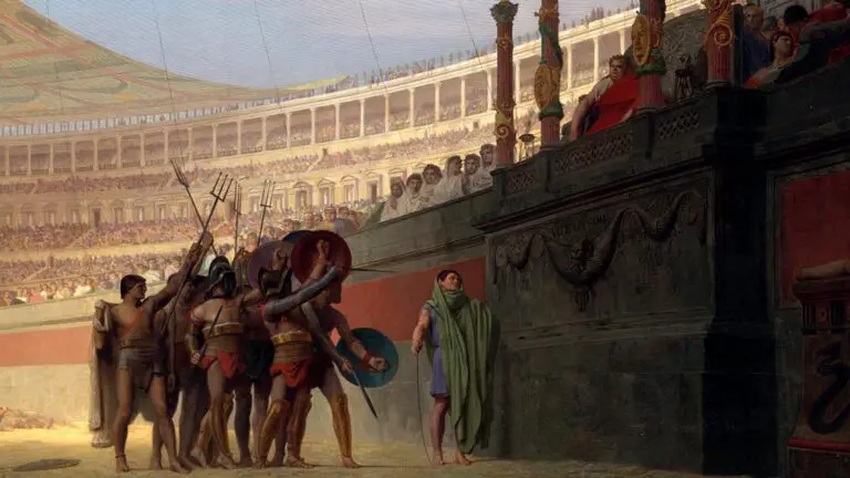 Pintura Ave Imperator, morituri te salutant. Los gladiadores dejaban su sangre en la arena.