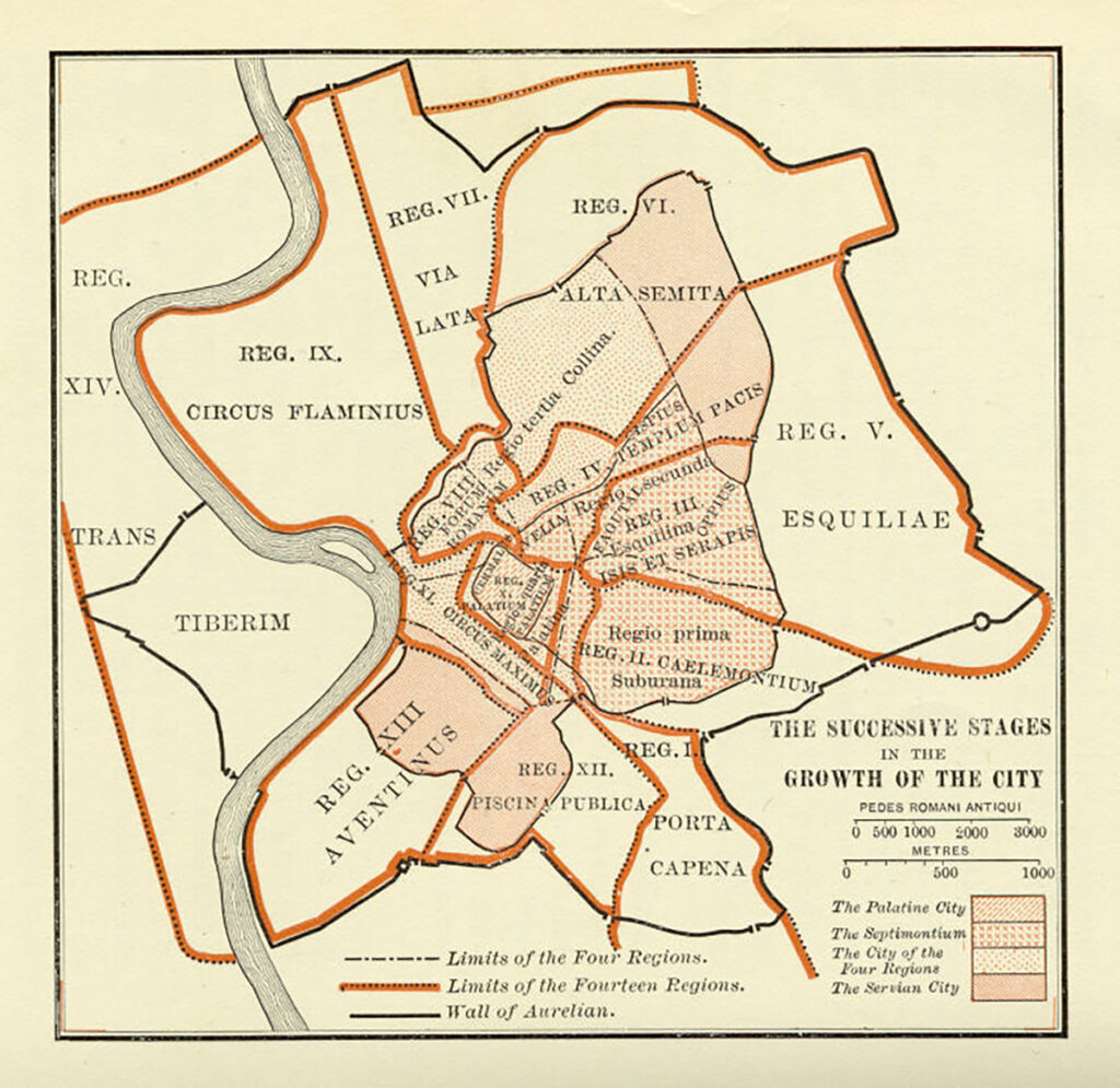 Mapa del crecimiento sucesivo de Roma.