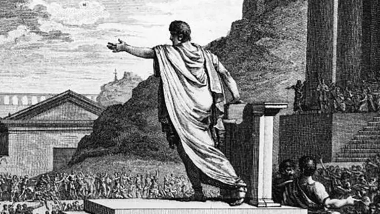 Orador romano dando un discurso.