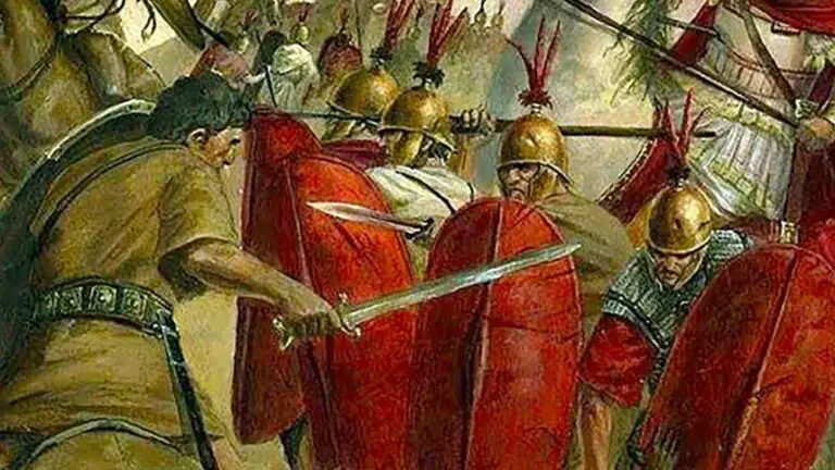 Ilustración de soldados romanos en guerra.