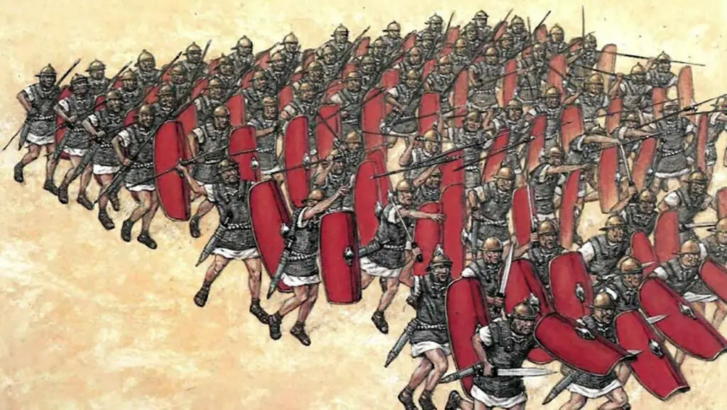 Ilustración de una centuria: divisiones del ejército romano.