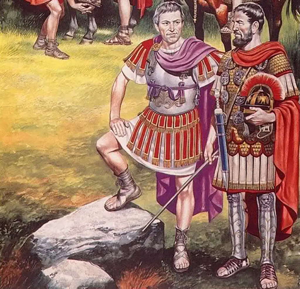 Ilustración de un legado y un centurión. Los oficiales romanos.