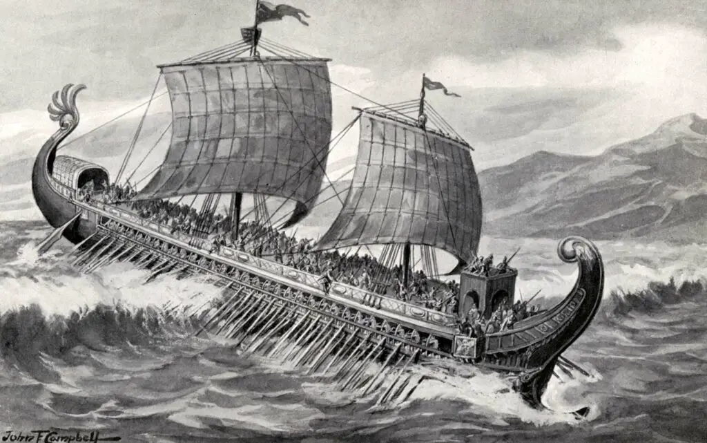 Ilñustración de una trireme romana.