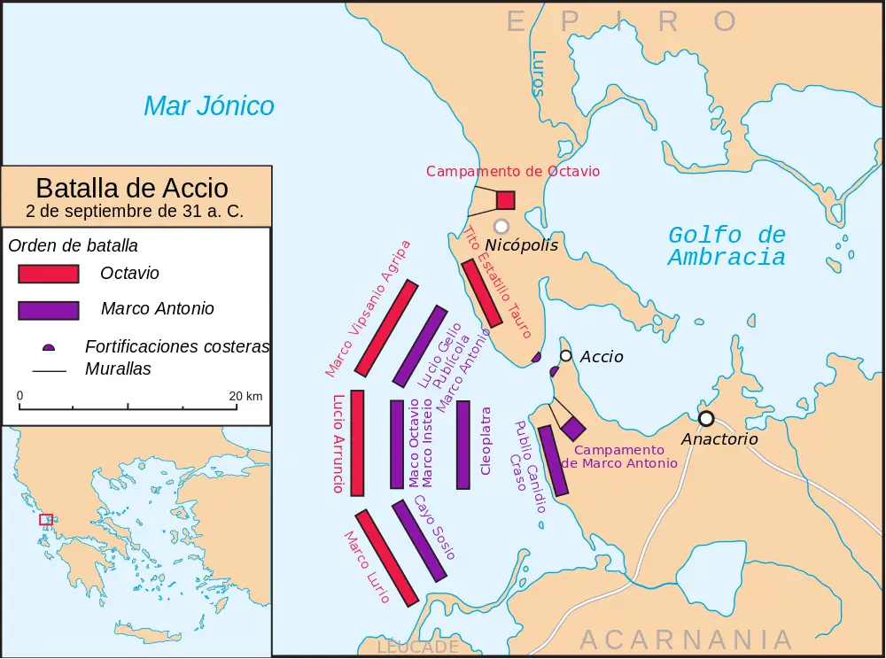 Mapa de la batalla de Accio.