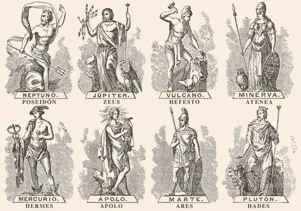 Equivalencias entre los dioses griegos y los dioses romanos.