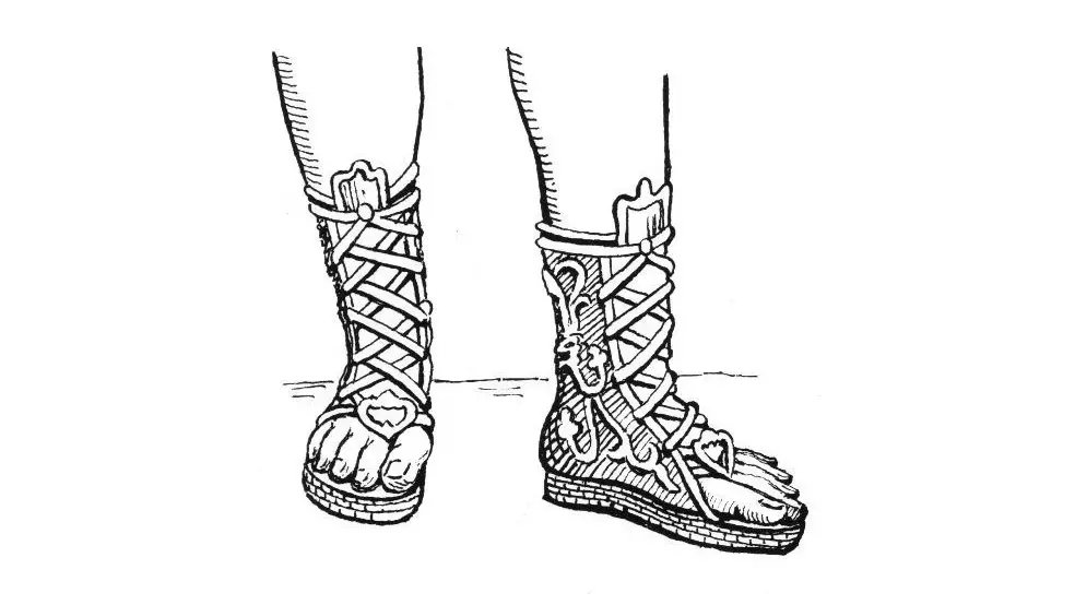 Sandalias romanas del tipo conturnos, similares a un híbrido entre las botas y las sandalias clásicas.