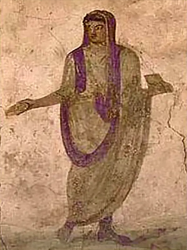 Fresco hallado en un Lararium en Pompeya representando un hombre vistiendo una túnica laticlavia y una toga praetexta.